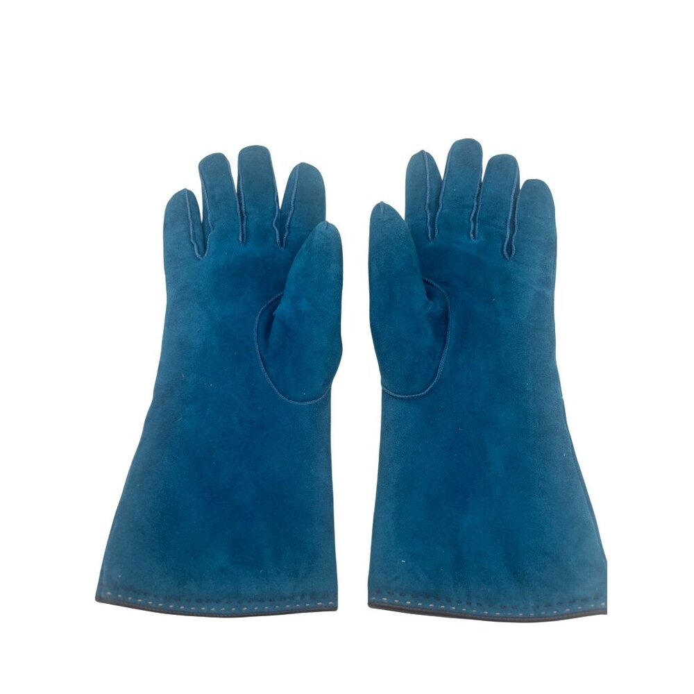 Coach Womens Size 7 Blue Suede Leather Gloves With Cashmere Lining - Picture 3 of 7